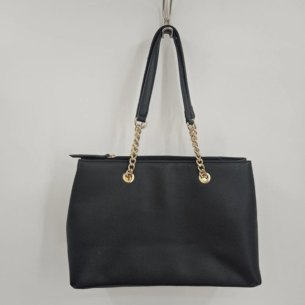 Mathew + Julian Tote Bag Womens‎ Black Faux Leather Chain Shoulder L15298ES